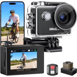 imageDragon Touch 4K Action Camera 20MP Vision 3 Underwater Waterproof Camera 170 Wide Angle WiFi Sports Cam with Remote 2 Batteries and Mounting Accessories Kit