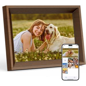 imageDragon Touch Digital Picture Frame  156 Inch WiFi Large Digital Photo Frame with 32GB Storage FHD Touch Screen Easy Setup to Share Photos or Videos Remotely via Vphoto App from AnywhereWood Brown